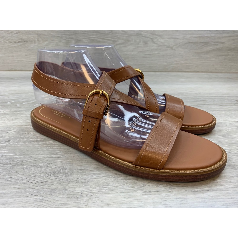 Cole Haan Women's Ankle Strap Leather Sandals British Tan 10 Comfort Shoes